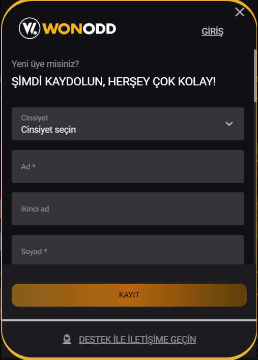 Wonodd'da İstenen Üyelik Bilgileri